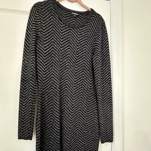 Express Dresses Express Black Silver Lurex Sweater Dress Form